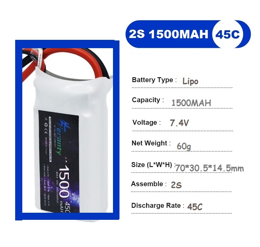 2PCS 7.4V Lipo 2S Battery 1500 - Drone And Car ulasan dan harga