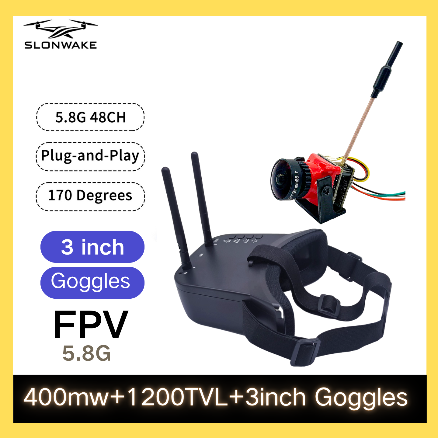SLONWAKE 5.8G 48CH FPV 400mw V - Drone And Car ulasan dan harga